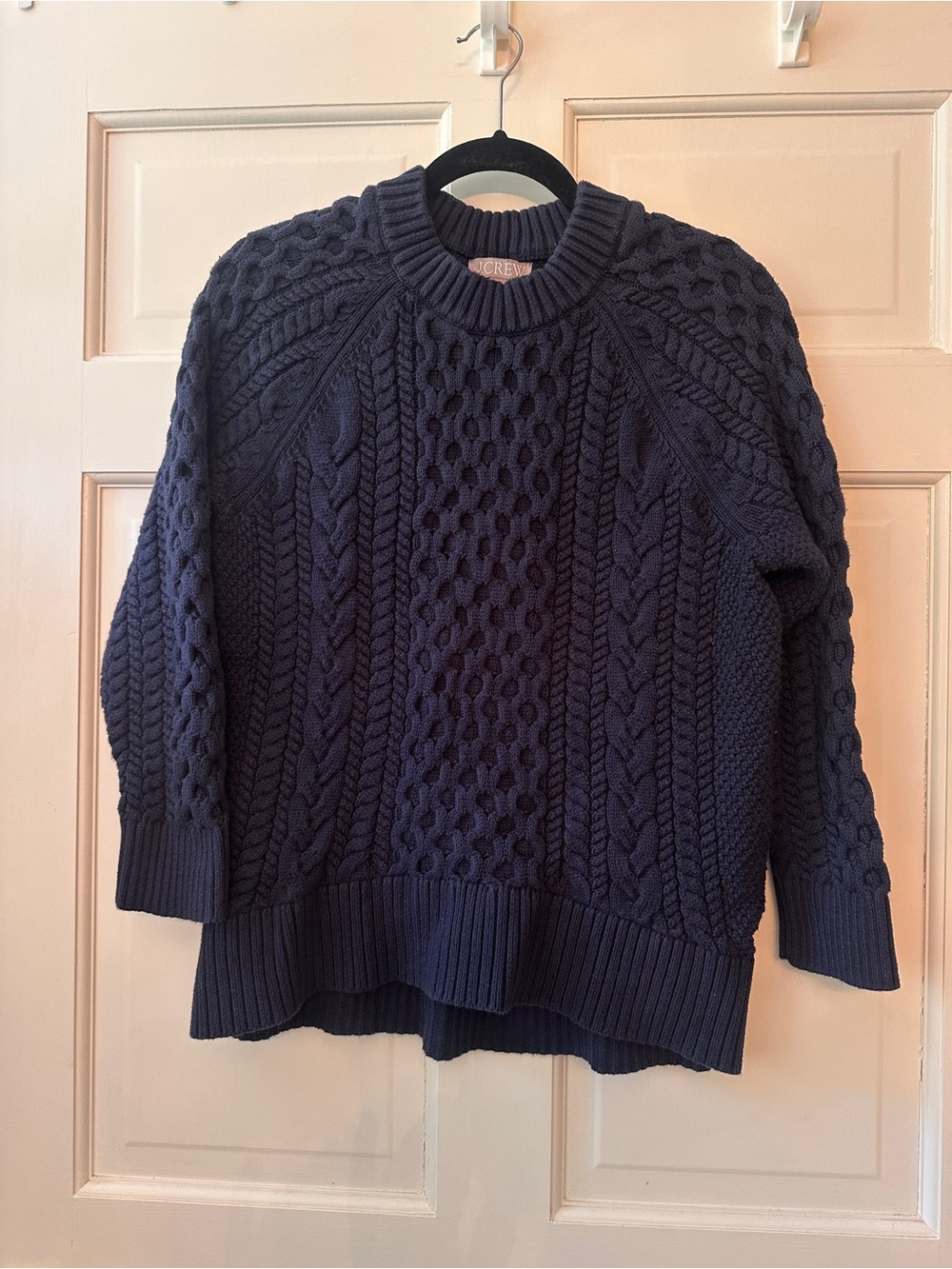 J. Crew Navy Cable-Knit Crewneck Sweater